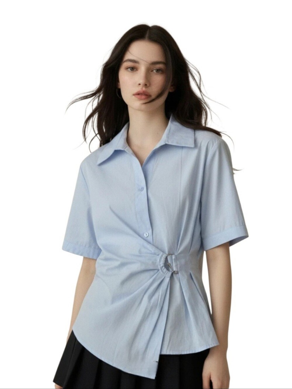Cocobleu Light Blue Button Peplum Short Sleeve Blouse M